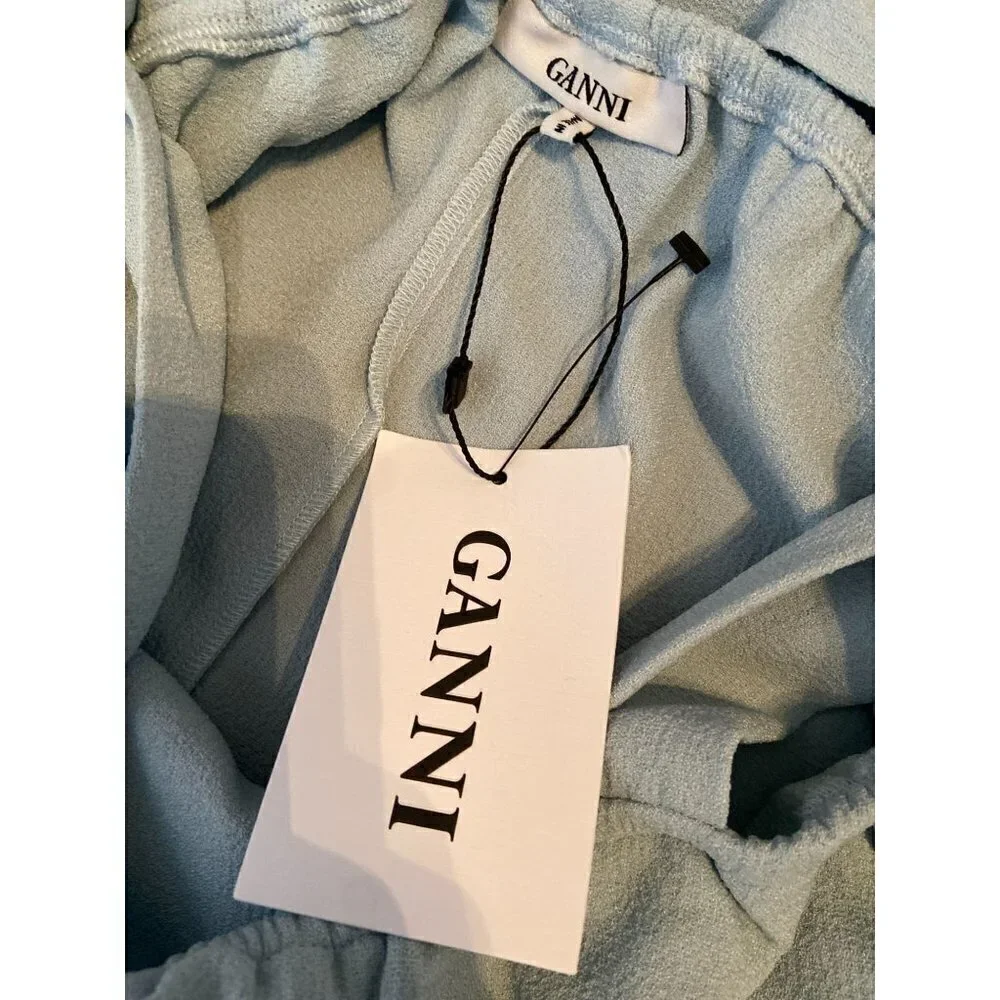 Ganni Clark Cold Shoulder Ruffle Midi Dress Sterling Blue Size 4